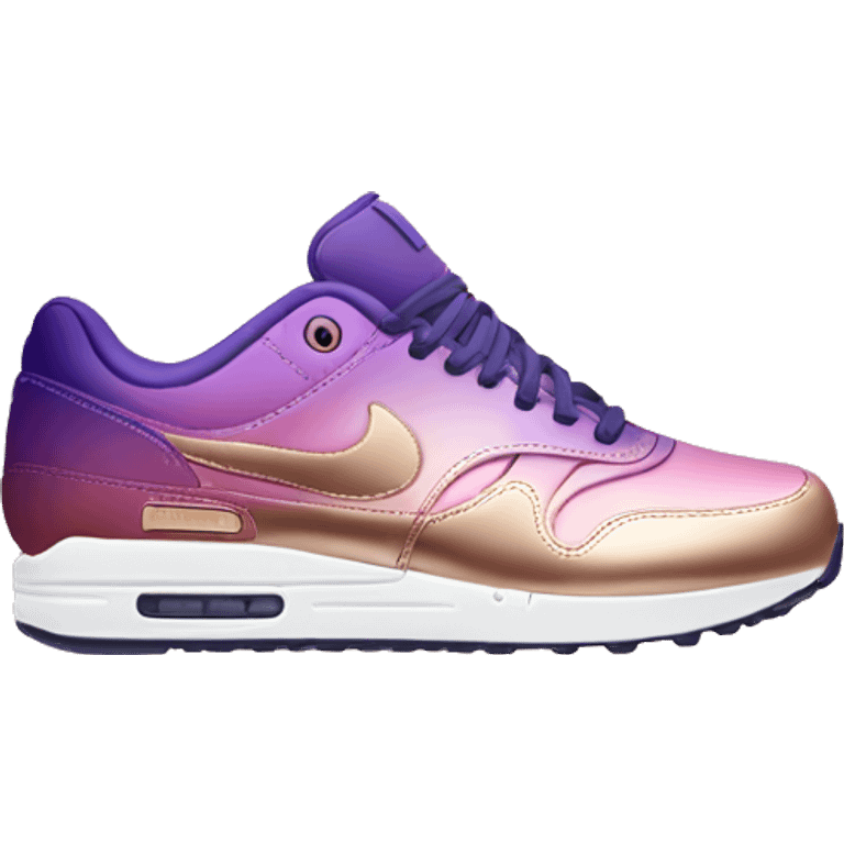 Realistic pair of metallic dark purple to rose gold ombre Nike Sneakers facing forward.  emoji