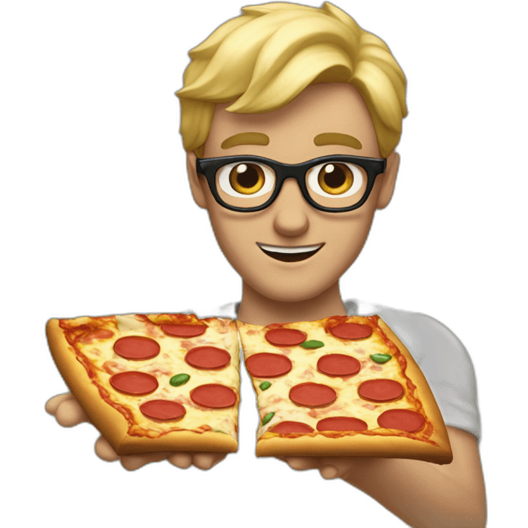 blond guy with nike glasses with mounth open and a pizza in his hand emoji