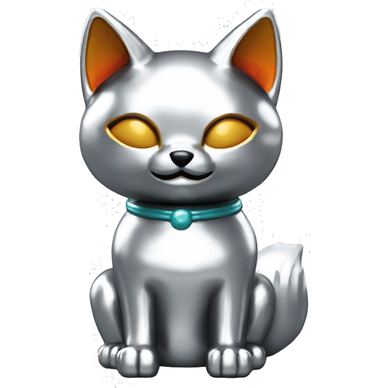 fully chrome fox statue in the form of maneki neko emoji