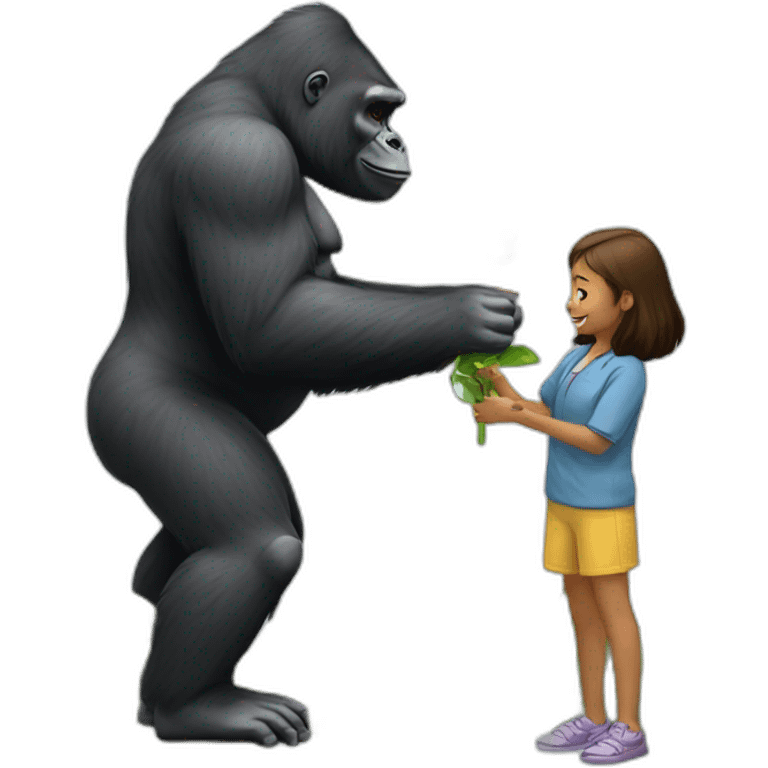 Gorilla giving flower to girl emoji