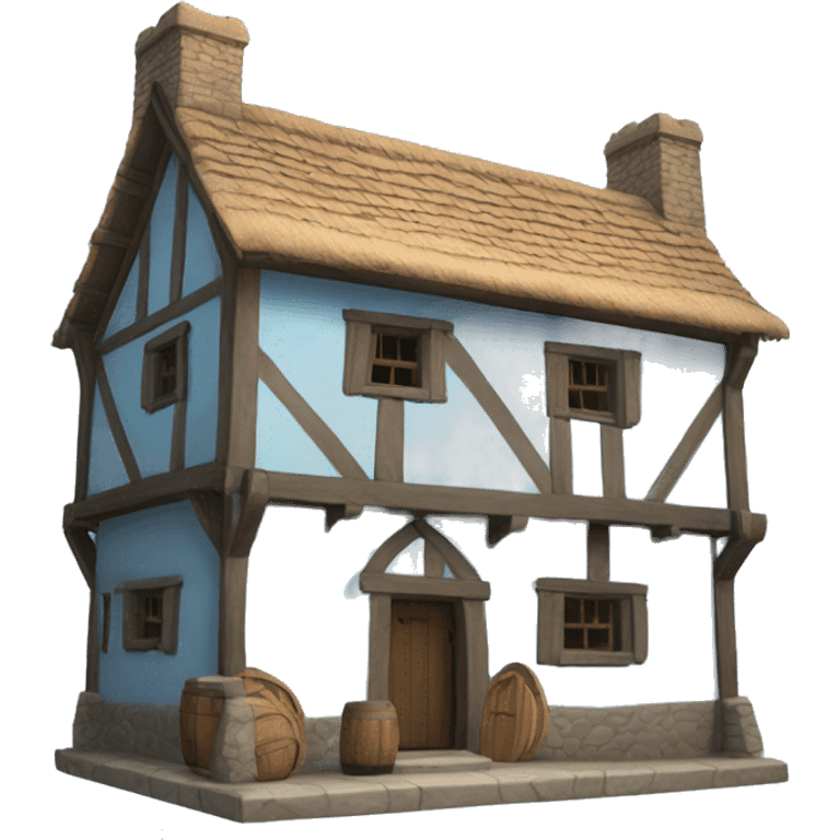 Realistic light blue isolated medieval tavern house. emoji