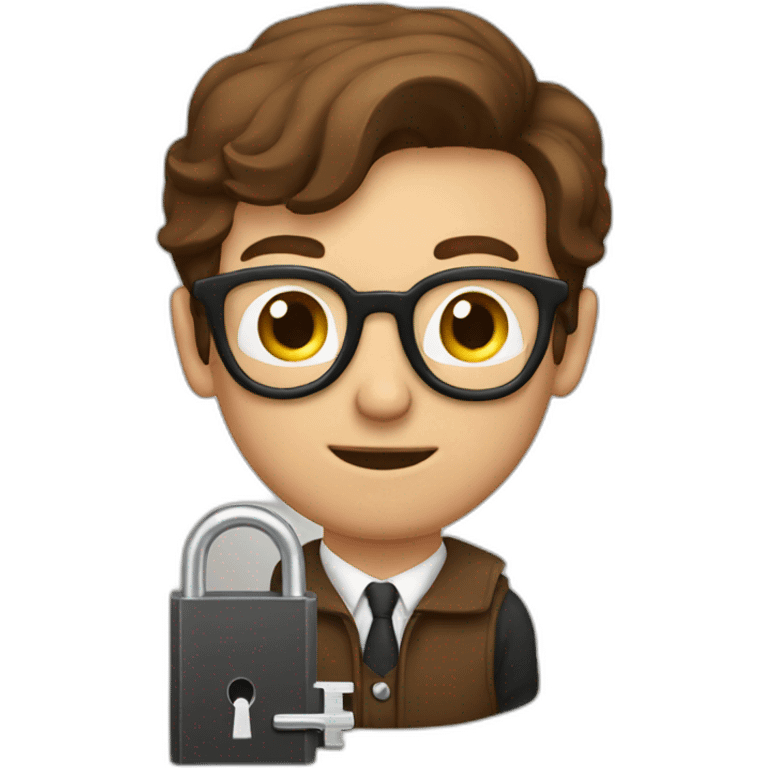 brown-haired classy man wearing glasses struggling to fit a key into a lock emoji