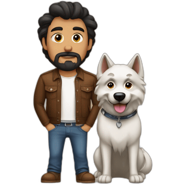 Chico guapo con barba y perro lobo emoji