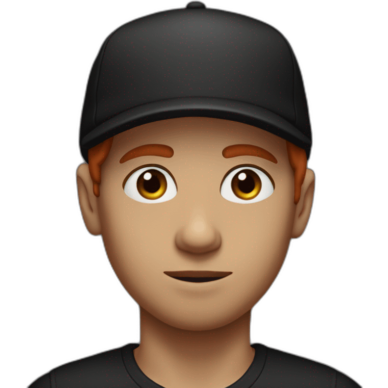 red head boy with red mustache, wearing a backwards cap, bron eyes arab eyebrows and black tshirt emoji