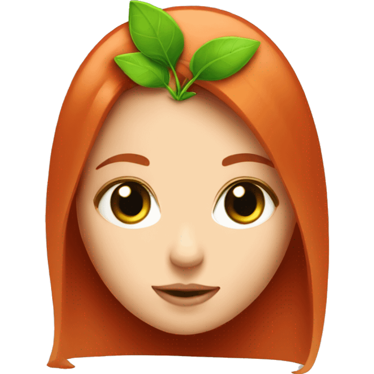 Girl’s face with green eyes and a sprout growing in the middle of the top of her red head  emoji