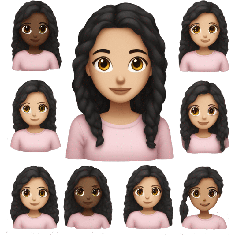 Pretty darkbrown eyed white girl with black hair light pink sweater cozy emoji