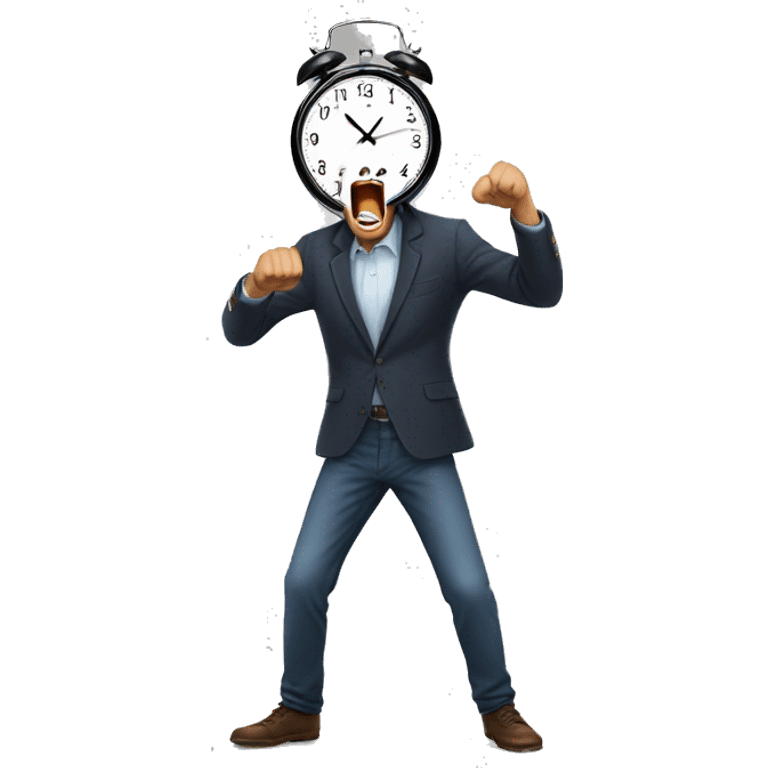 man yelling at person with large clock emoji