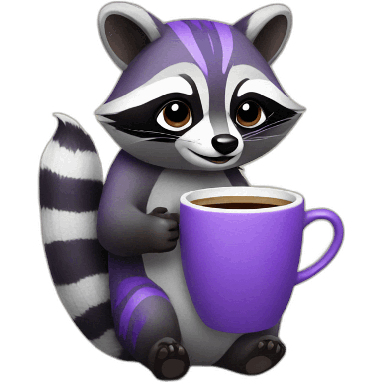 violet raccoon drinking coffee emoji