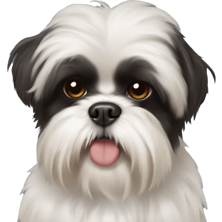 Black shih tzu mix with huge brown eyes and white fur on chest emoji