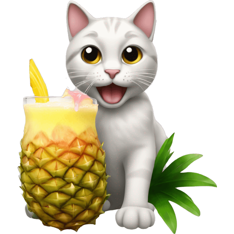 Cat drinking a piña colada emoji