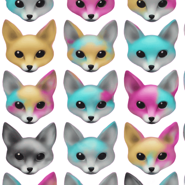 Tie dye beige gray fox in pink cyan magenta black gold jewellery emoji