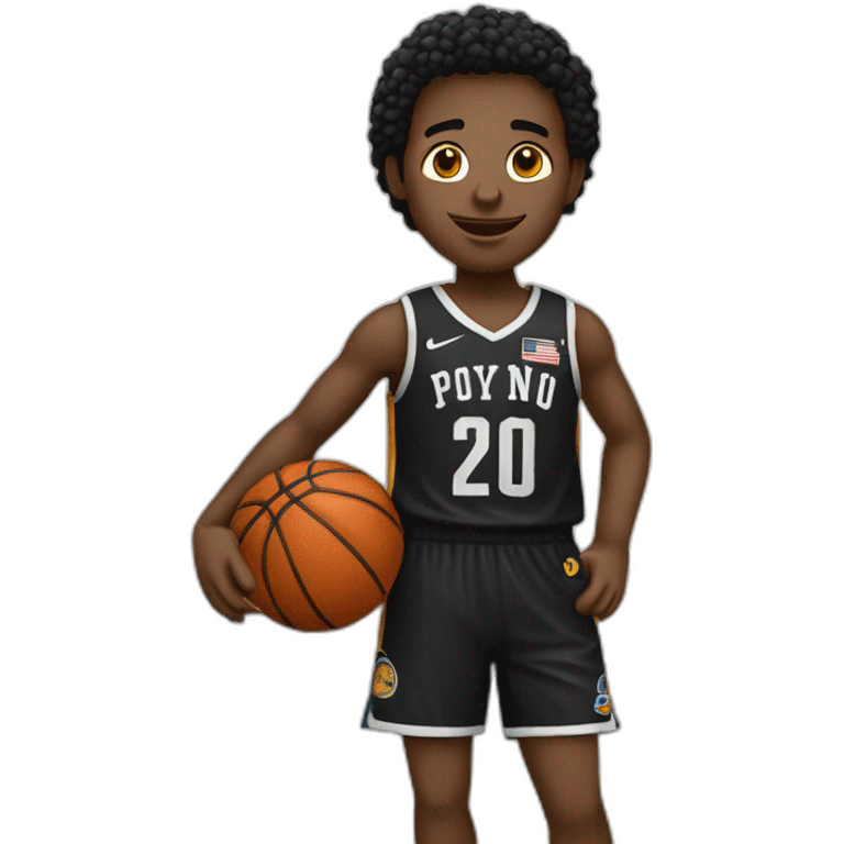 Garçon noir qui sourit avec des tenue de basket emoji