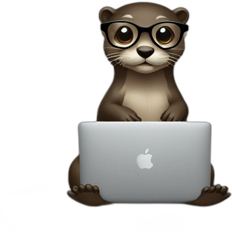 female otter with glasses use a macbook while seated against a pillow emoji