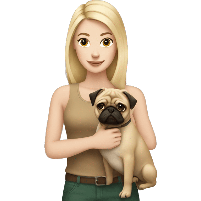 Blonde girl holding a pug and Starbucks emoji