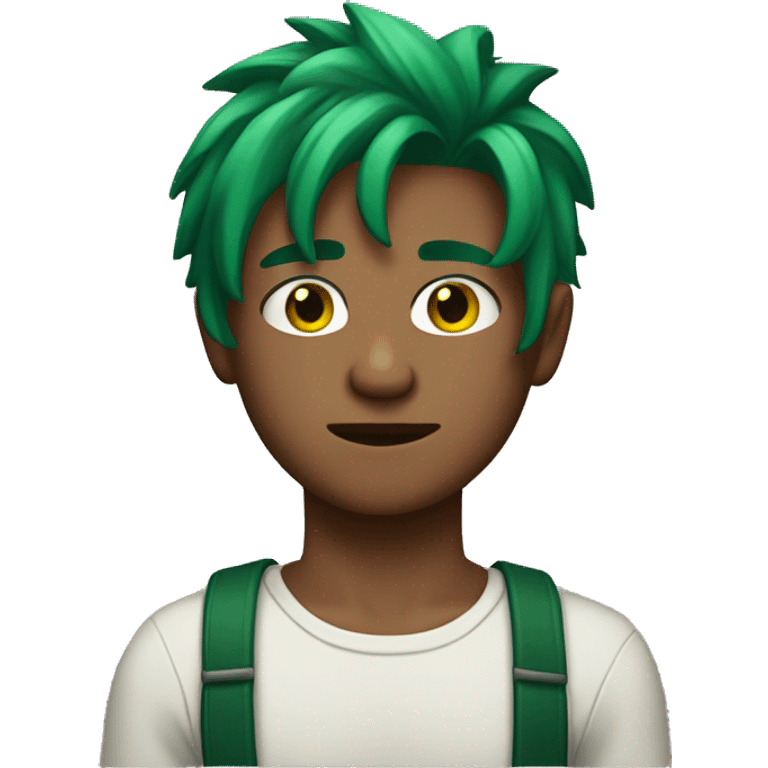 a person with green hair scar on his right eye a scar on his chest and only 21 years old emoji