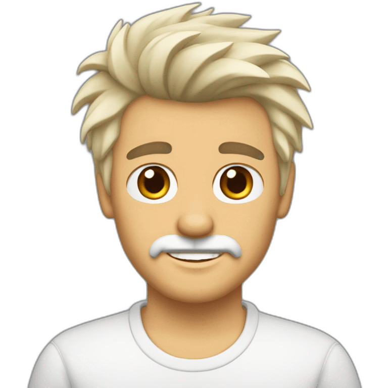 Hombre de pelo castaño de punta y westie emoji