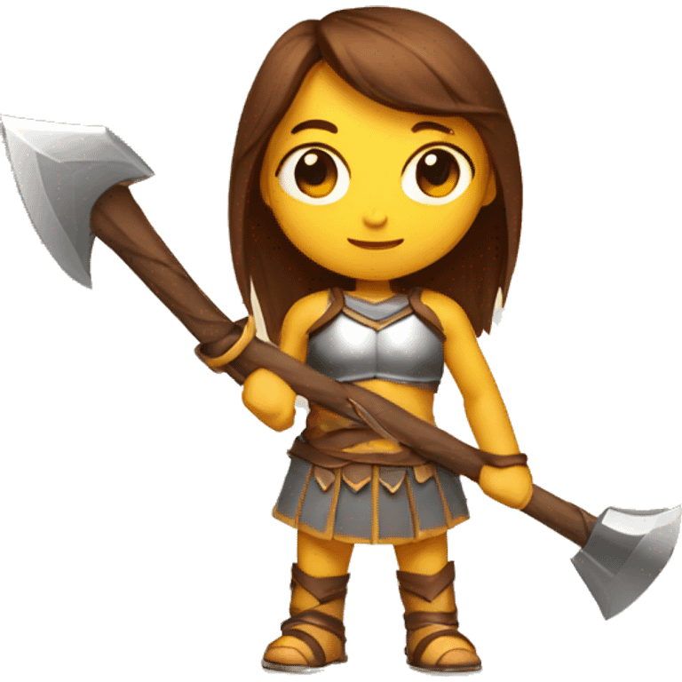 Girl gladiator with brown straight hair and sunglasses holding a fire axe emoji