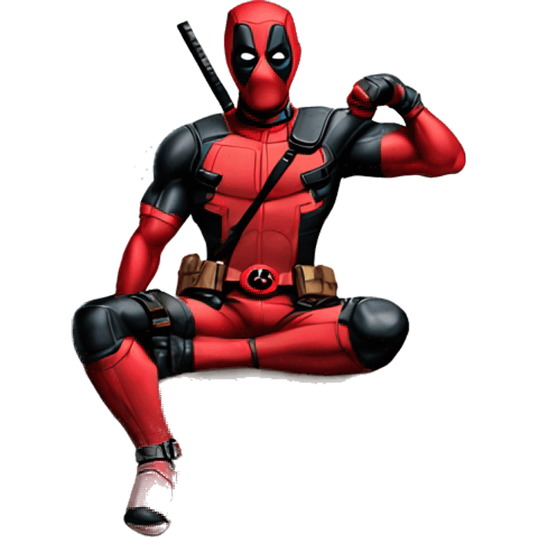 Deadpool standing upright legs crossed supporting himself on a box in swag  emoji