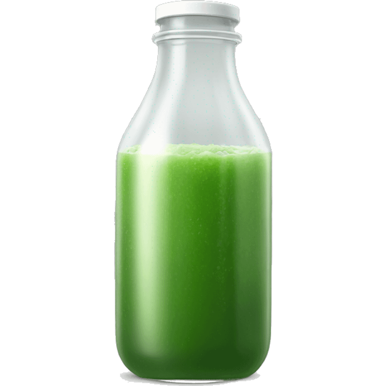 aesthetic green juice in tall clear drink bottle with white lid realistic soft textures emoji