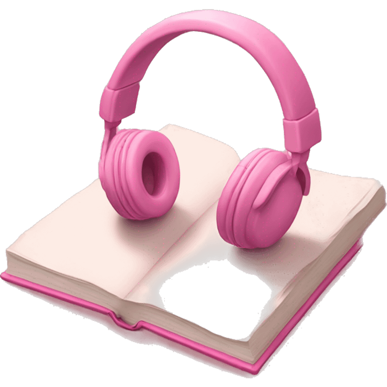 Pink headphones laying flat on a light pink CLOSED book emoji