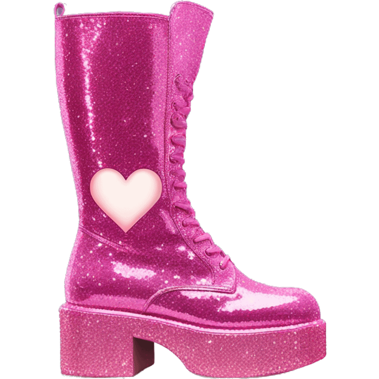 glittery platform knee high gogo boots with heart on side emoji