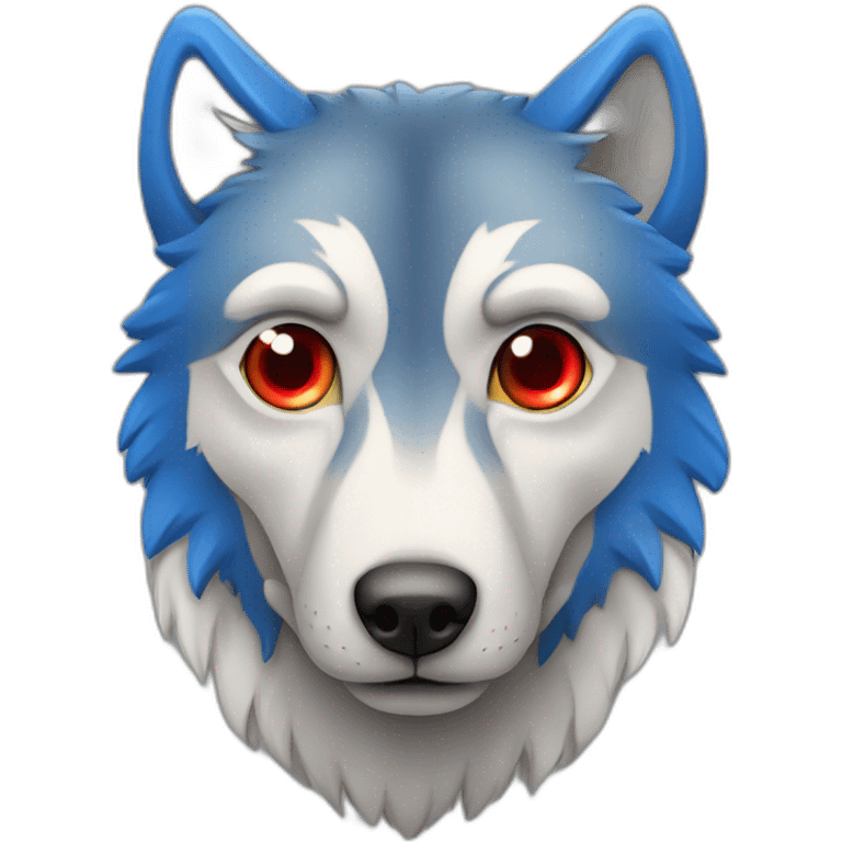 Loup  avec un oeil bleu et un oeil rouge emoji