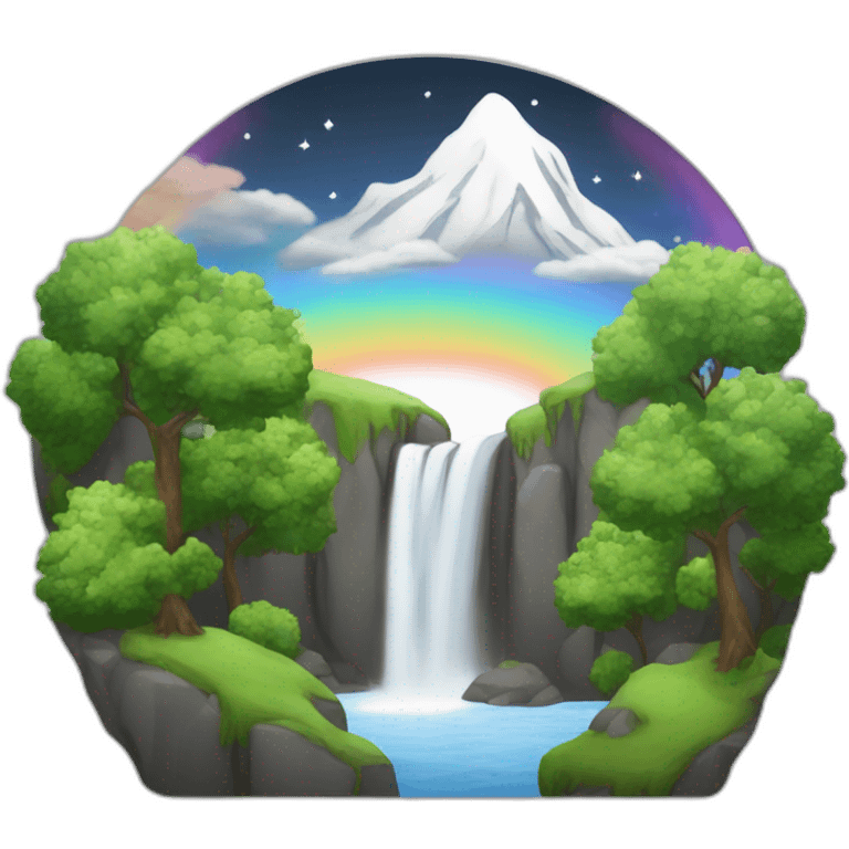 Montagne arc-en-ciel avec des arbres noir et blanc emoji