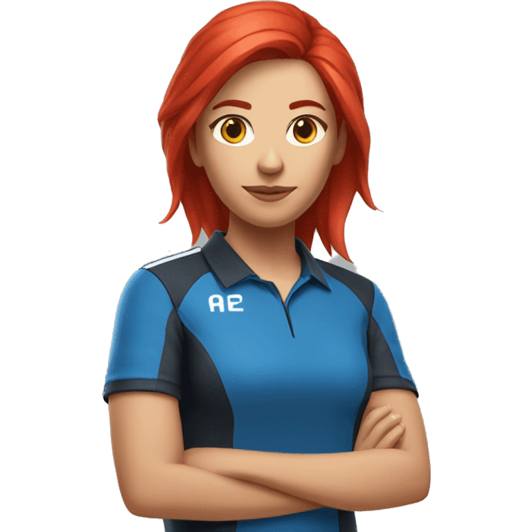 a female esports coach with red hair and blue shirt.  emoji