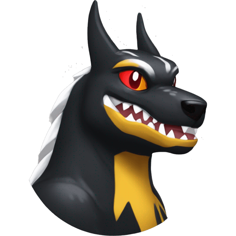 Black Cool Edgy Nargacuga-Houndoom-Garchomp Fakémon  with White and Red and yellow and black Edgy markings emoji