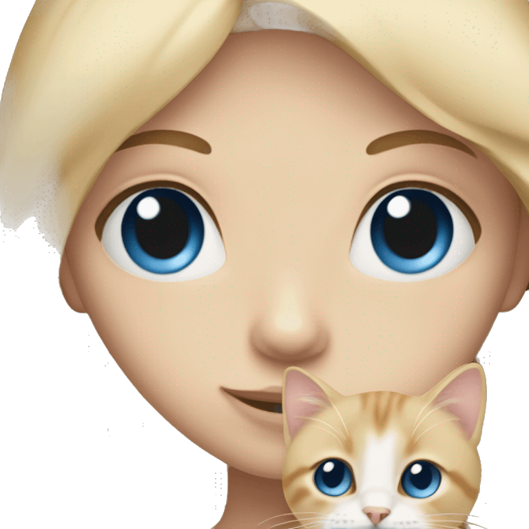 Blonde hair girl with blue eyes holding beige cat emoji