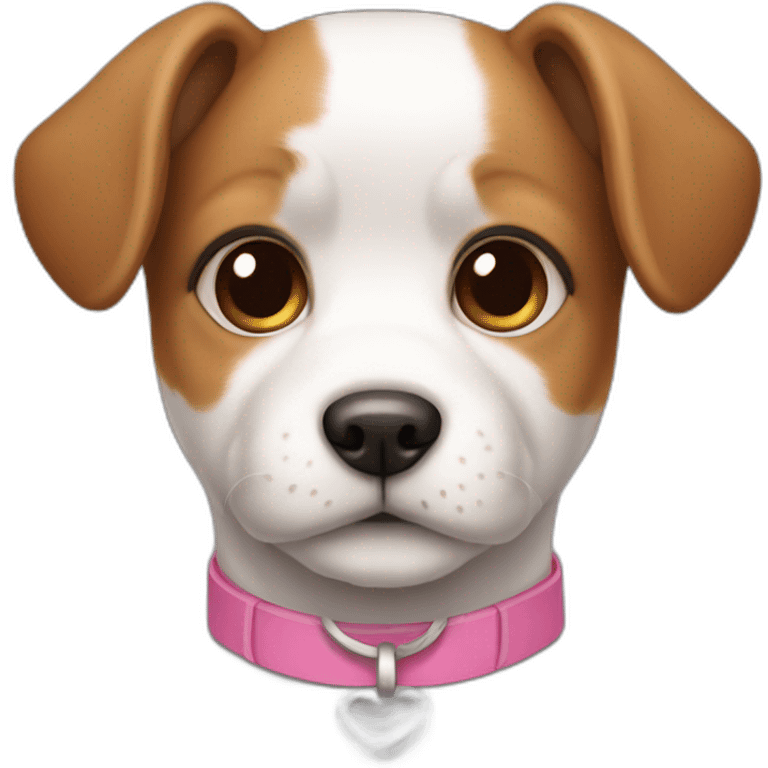 A small dog, white and brown on head, with a pink collar. emoji