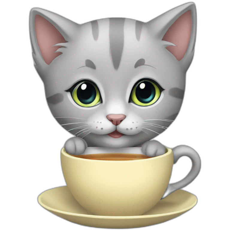 grey kitten drinking tea emoji