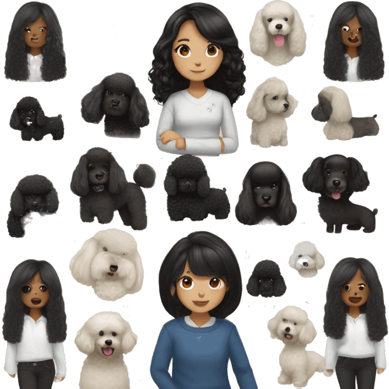 Korean girl with long black hair There is a black and black poodle. emoji