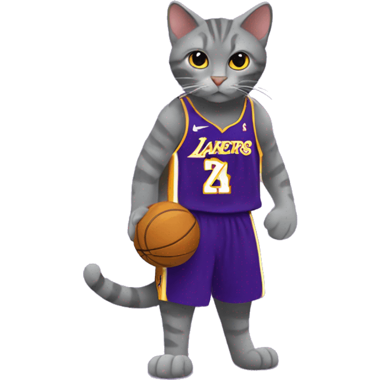 Grey Cat wearing a lakers Kobe Bryant jersey  emoji