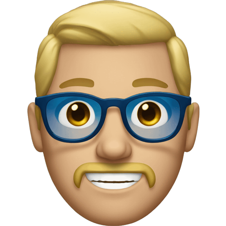 Man with blonde bun, round glasses, blue eyes and beard emoji