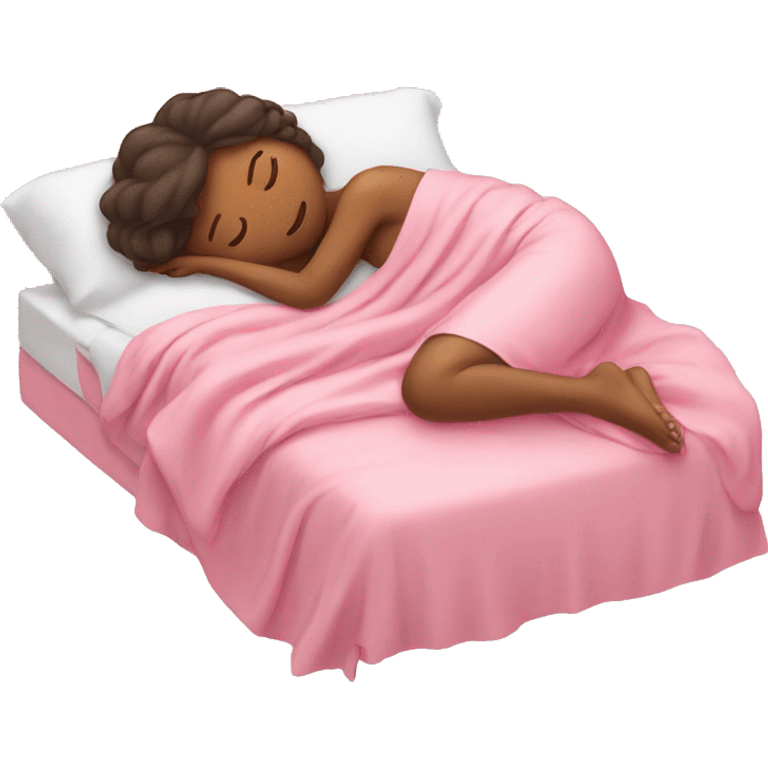 Tan girl sleeping in pink sheets emoji