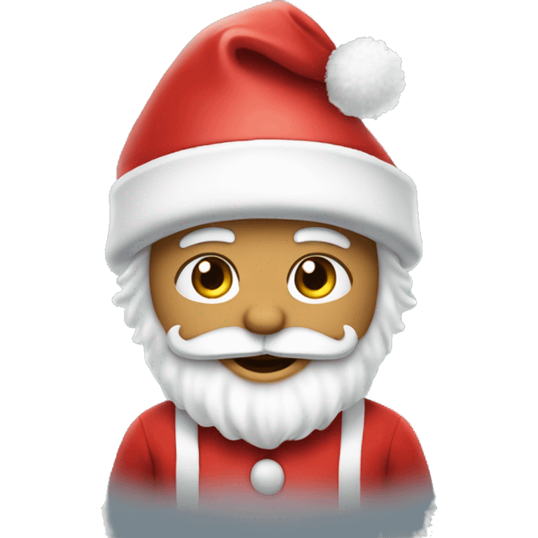 “An adorable Santa with a red suit, fluffy white beard, rosy cheeks, big eyes, and a red hat with a white pom-pom.” emoji