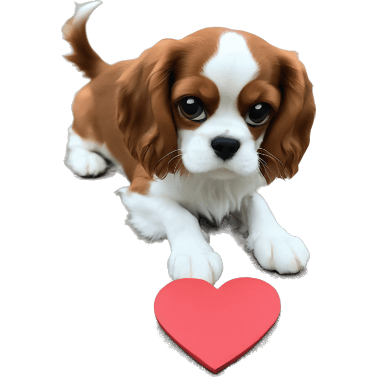 Cavalier King Charles Spaniel holds a heart in his paws emoji