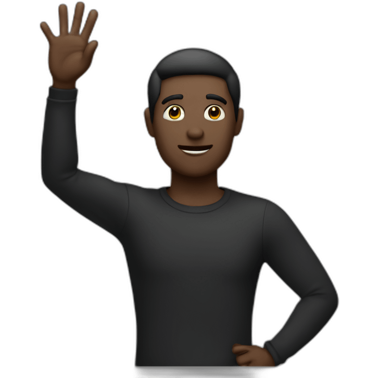 dark color face without eyeglasses, blogger says hi raising his hand emoji