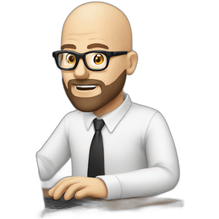 bald man with cool glasses and french beard typing on computer - having fun! emoji