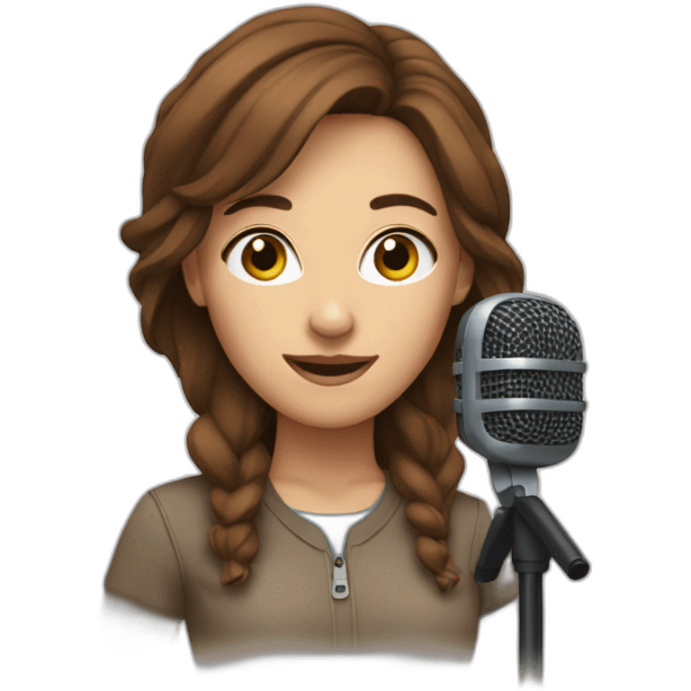 woman with brown hair and microphone emoji