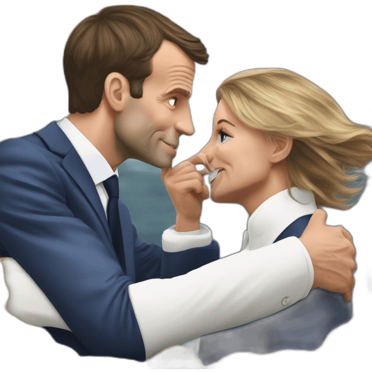 Emmanuel Macron qui fait un bisou à marine le Penn emoji