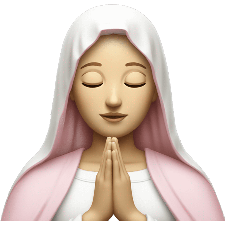 White and light pink Mother Mary  statue with hands together eyes closed emoji