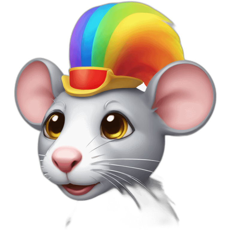 rat with clown nose and rainbow wig emoji