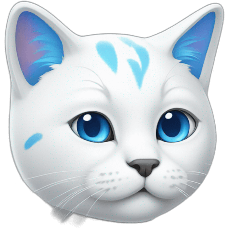 white cartoon cat with a blue right ear, with a blue spot around the right eye, and the left side is white emoji