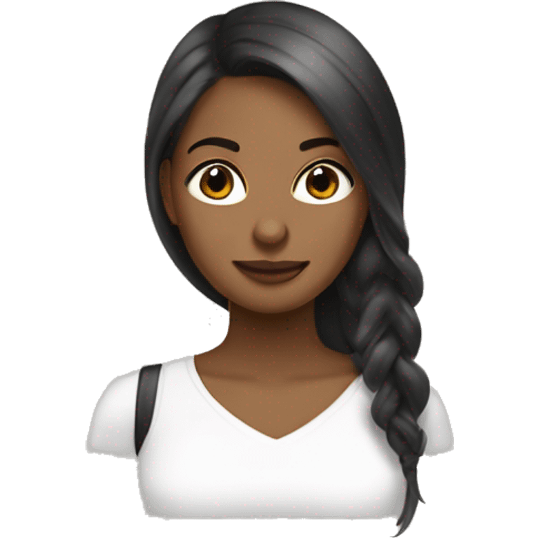 Diseñadora gráfica digital con Cabello largo castaño y ojos cafes emoji