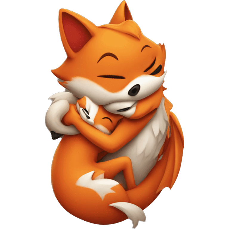 Fox hugging a dragon emoji