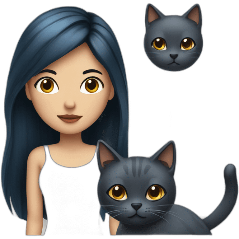 Woman with long, black and blue hair, brown eyes, a cat and a vaper emoji