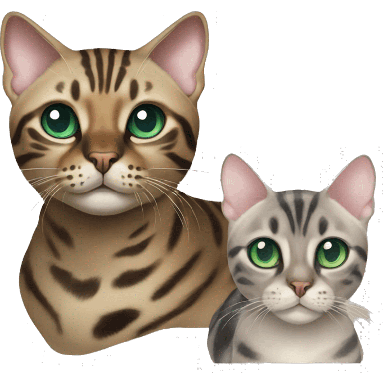 Seal Bengal cat with Blue eyes + charcoal Sepia bengal cat with Green eyes sitting  emoji