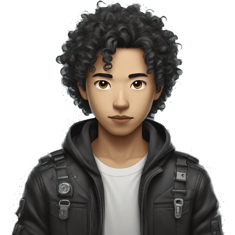 Curly Hair Cyberpunk Young Asian Man emoji